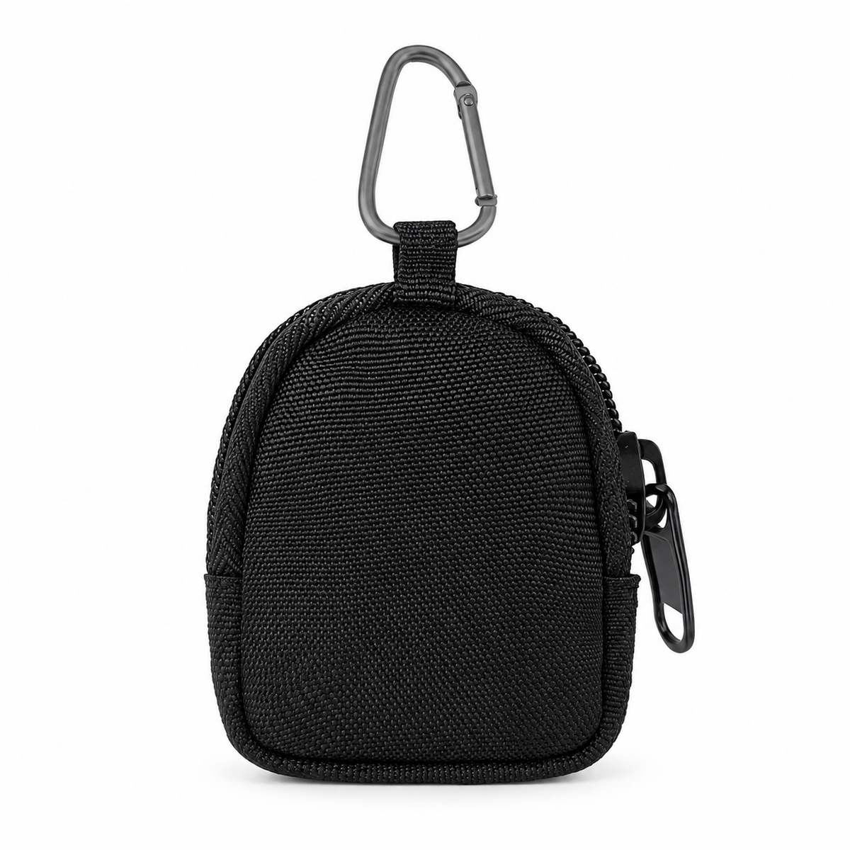 black dog treat pouch with zip closure and clip on a white background