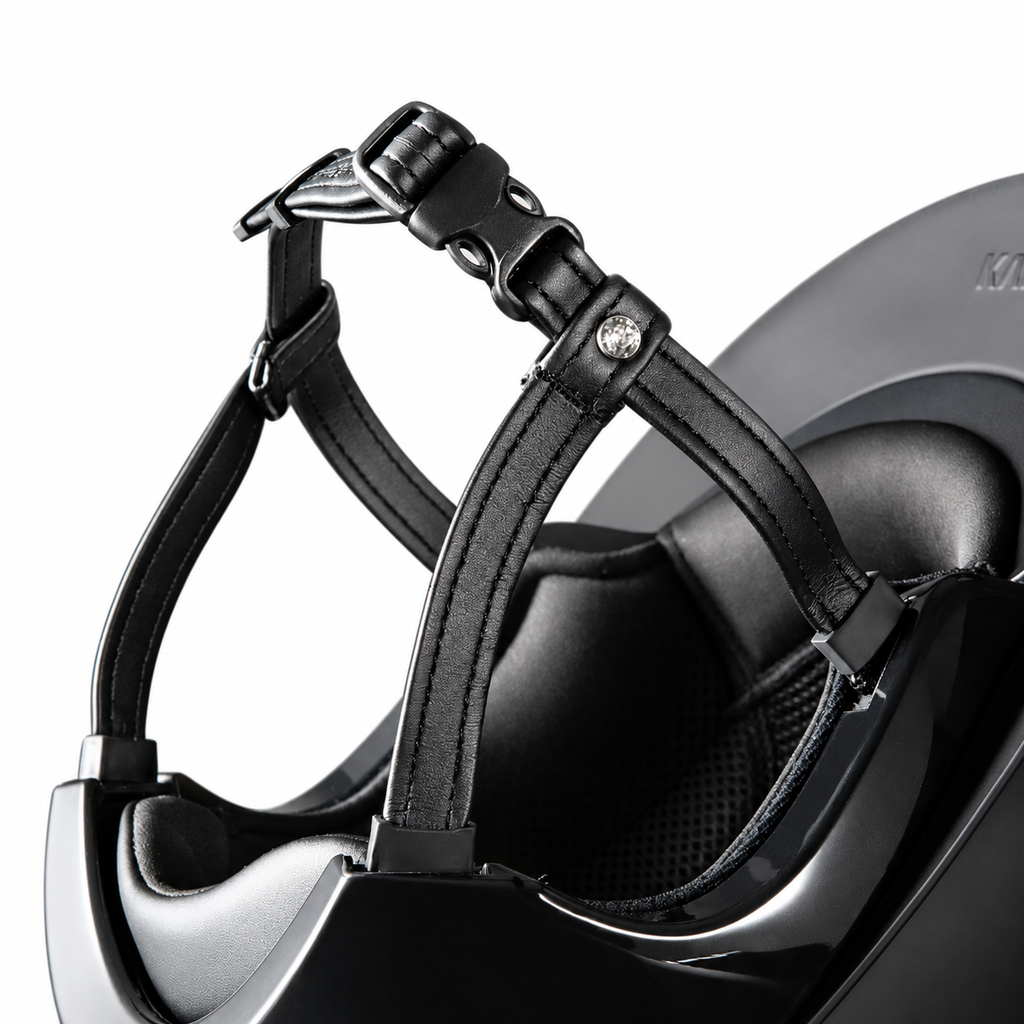 KASK Kooki helmet chinstrap, buckle and interior padding detail