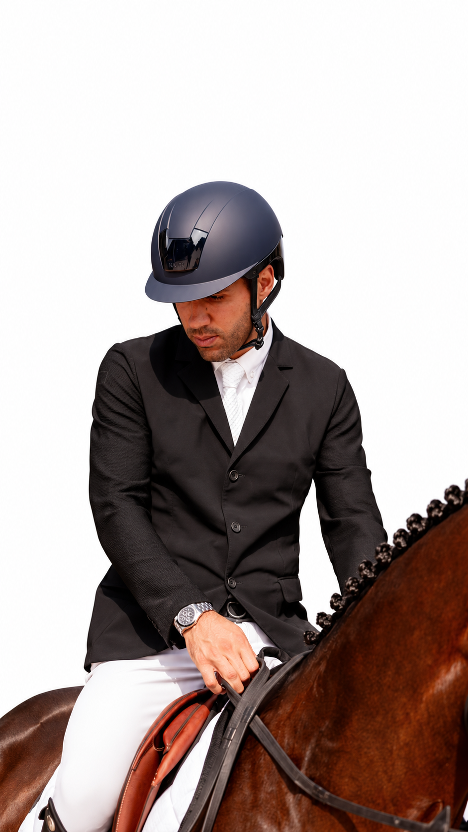 Rider wearing a matte navy KASK Kooki helmet