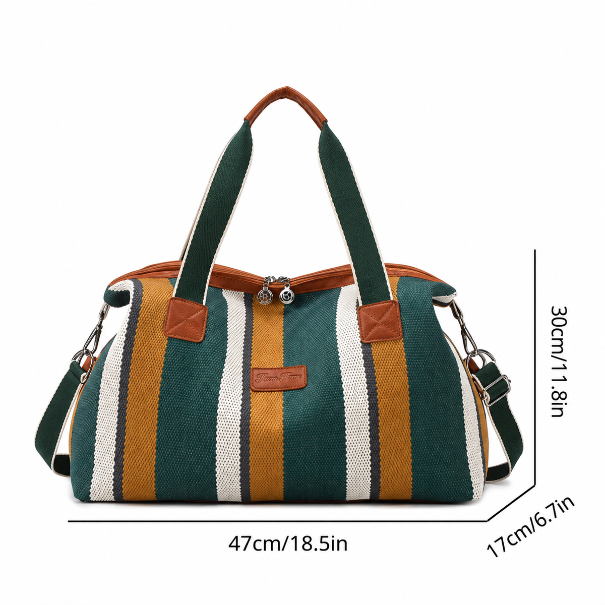 Riviera striped weekender bag dimensions: 47cm wide, 30cm high and 17cm deep