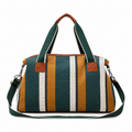 Riviera striped weekender bag in forest green and ochre – exterior
