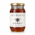 Smith & Hunter Premium Honey 375 ml in a honeycomb-patterned glass jar with gold lid