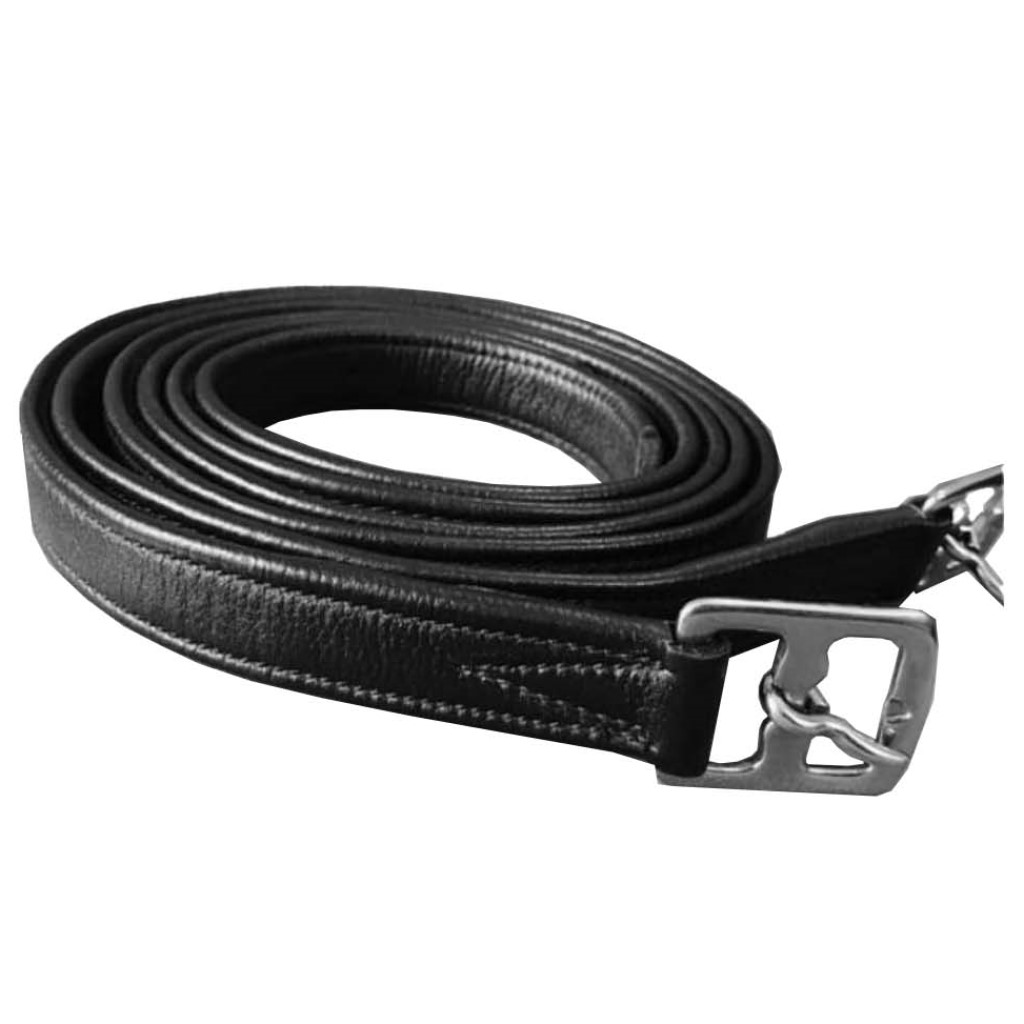 Black soft leather stirrup leathers with stainless steel buckles and nylon reinforcement