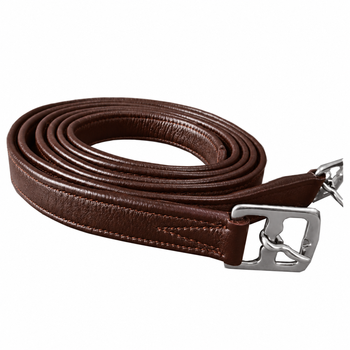 Brown colour illustration of soft leather stirrup leathers with stainless steel buckles