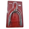 Stainless steel short shank riding spurs with 20mm square ends, shown as a pair in packaging