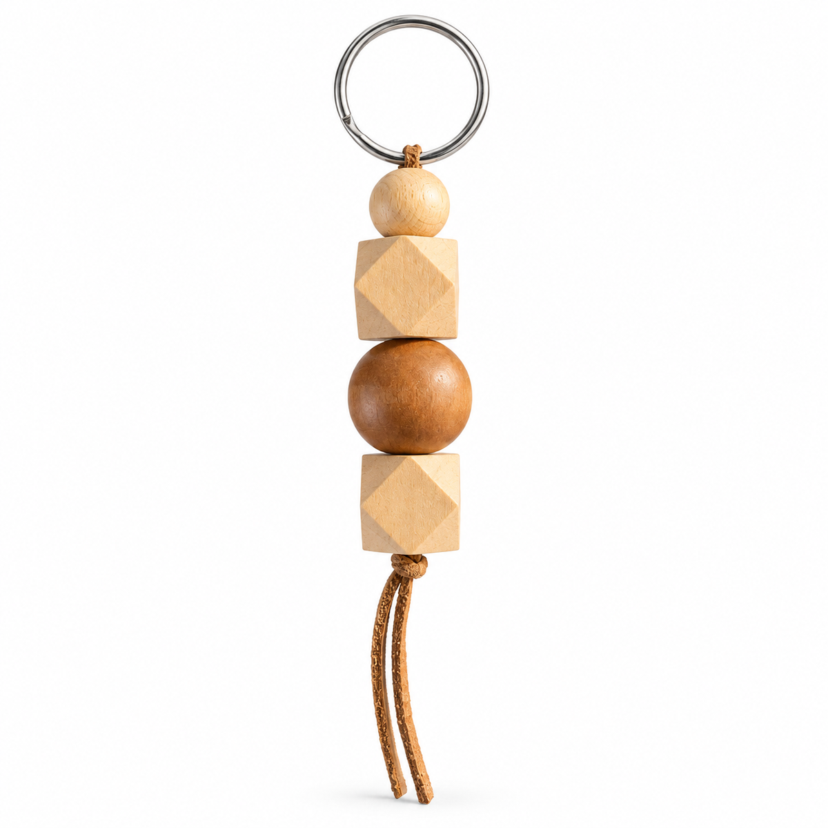 Woodland wooden bead keyring charm – Chestnut Four-Bead on a white background