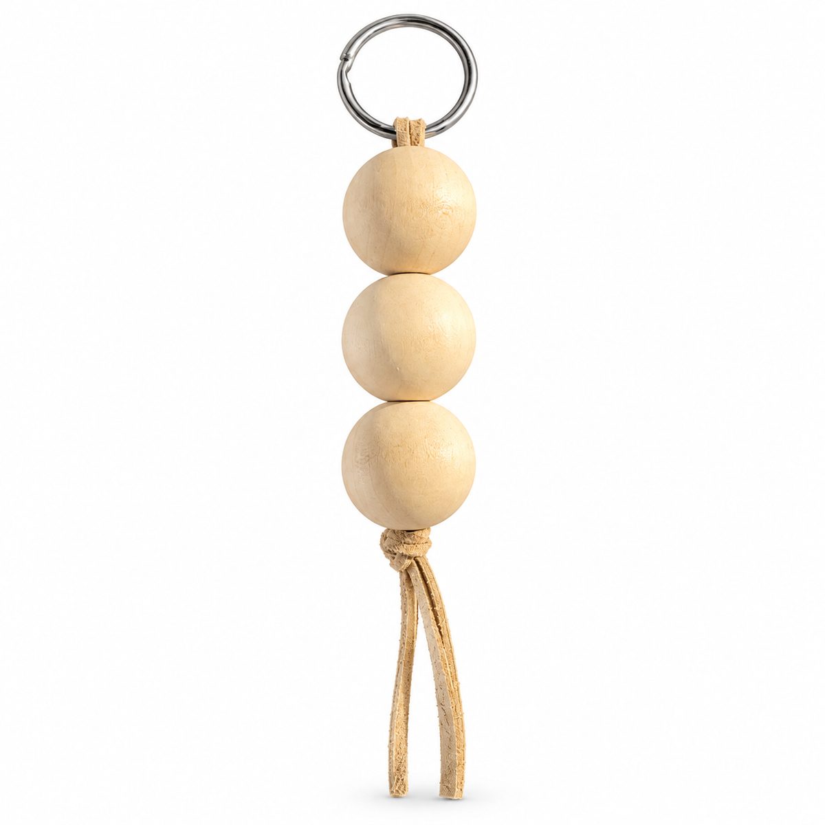 Woodland wooden bead keyring charm – Ivory Trio on a white background