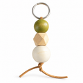 Woodland wooden bead keyring charm – Olive & Ivory on a white background